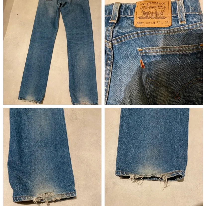 Vintage levis 505 orange tag Size 29/34 Skick: vintage med slitningar baktill, väldigt fett imo! Pris: 450kr   . Jeans & Byxor.