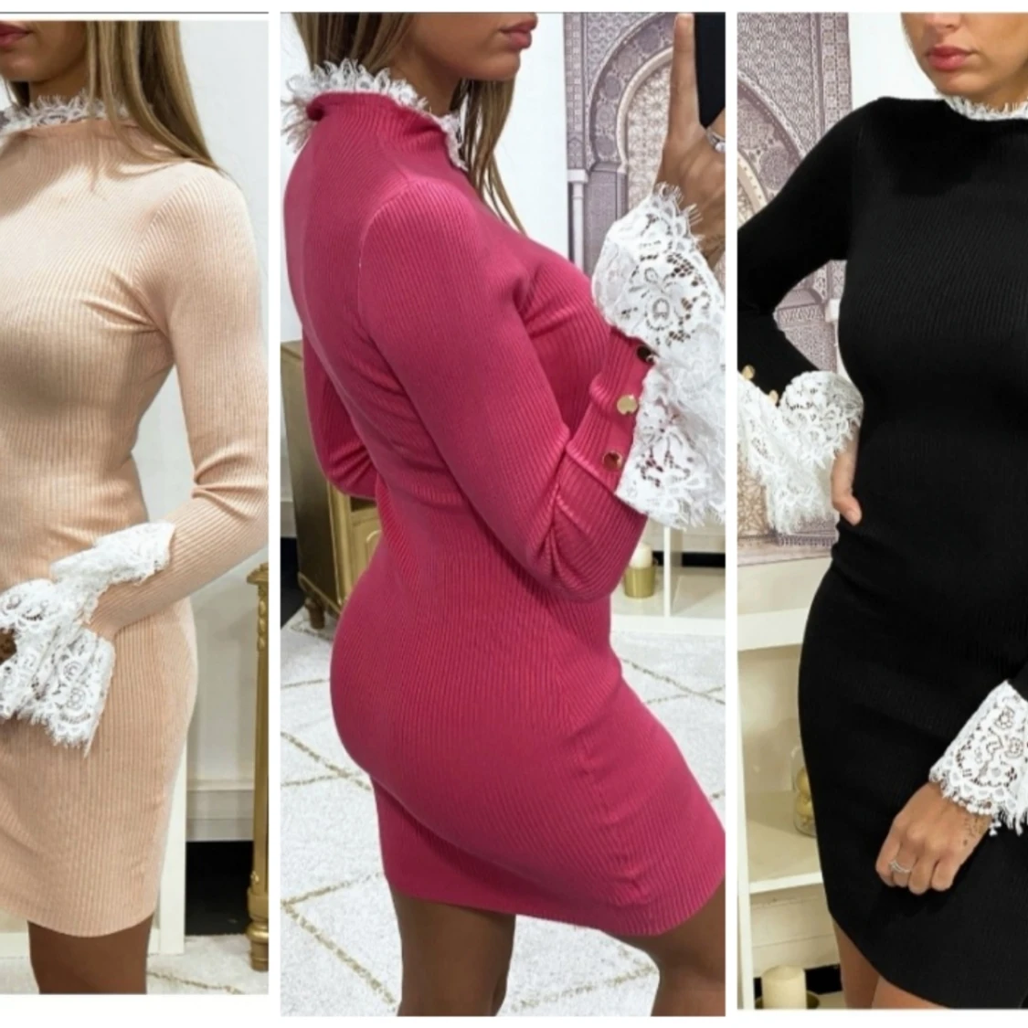 Kint sweater dress with lace sleeves - 90