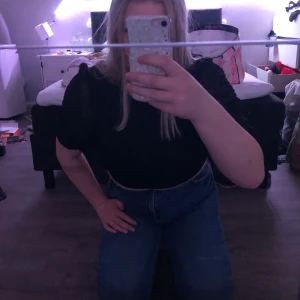 Topp - Superfin svart kort topp med puffärm och mesh på ärmarna. Aldrig använd med lapparna kvar.