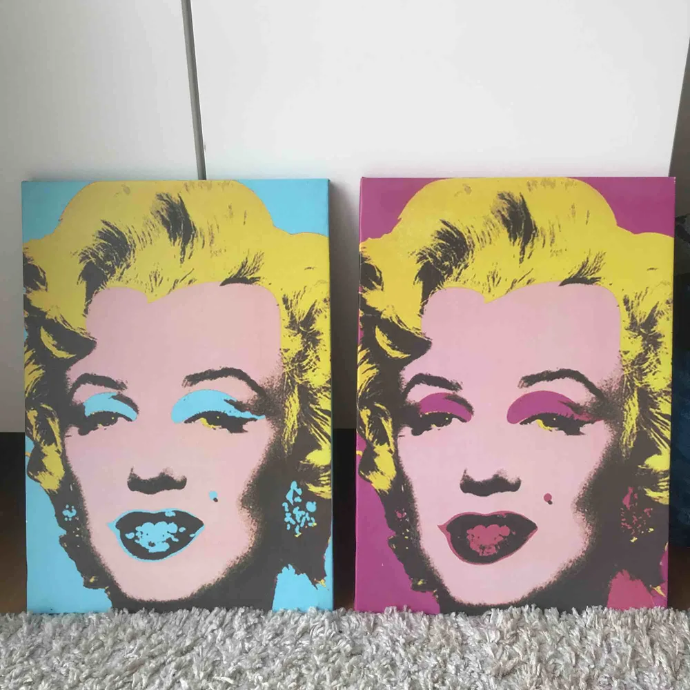 Två Marilyn Monroe tavlor för nu bara 50kr styck. En blå och en rosa super färgglada och fräscha, ger en fin färgtouch i rummet🥰 pris kan möjligen diskuteras. Övrigt.