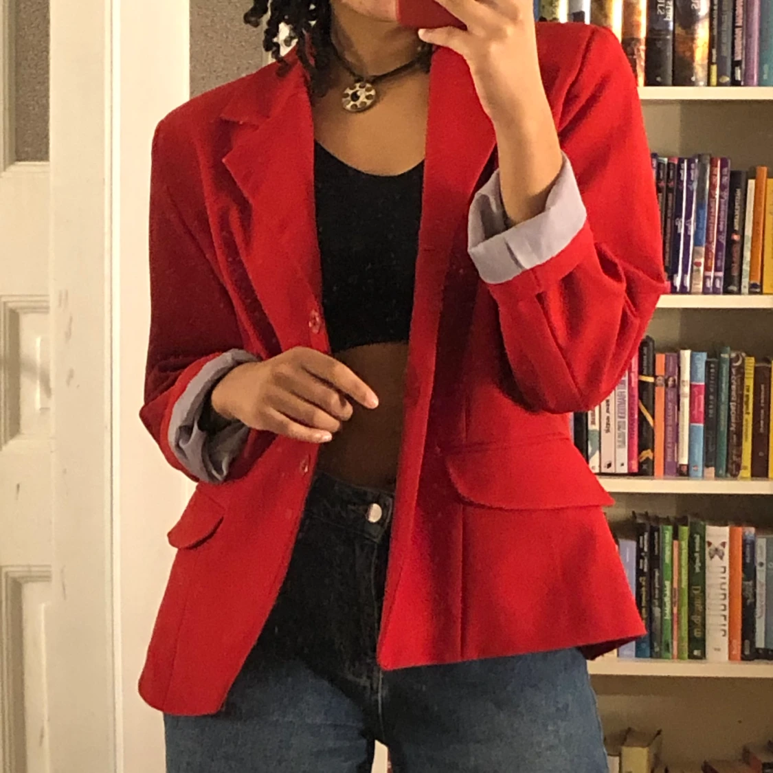 Röd kavaj med axelvaddar - 90