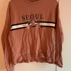 Tröja - En helt otroligt skön och mysig tröja som tyvärr inte kommer till användning längre... jättesnyggt tryck på framsidan. Den passar både xs, s och m😍💞 köpt för 199kr på hm🤩