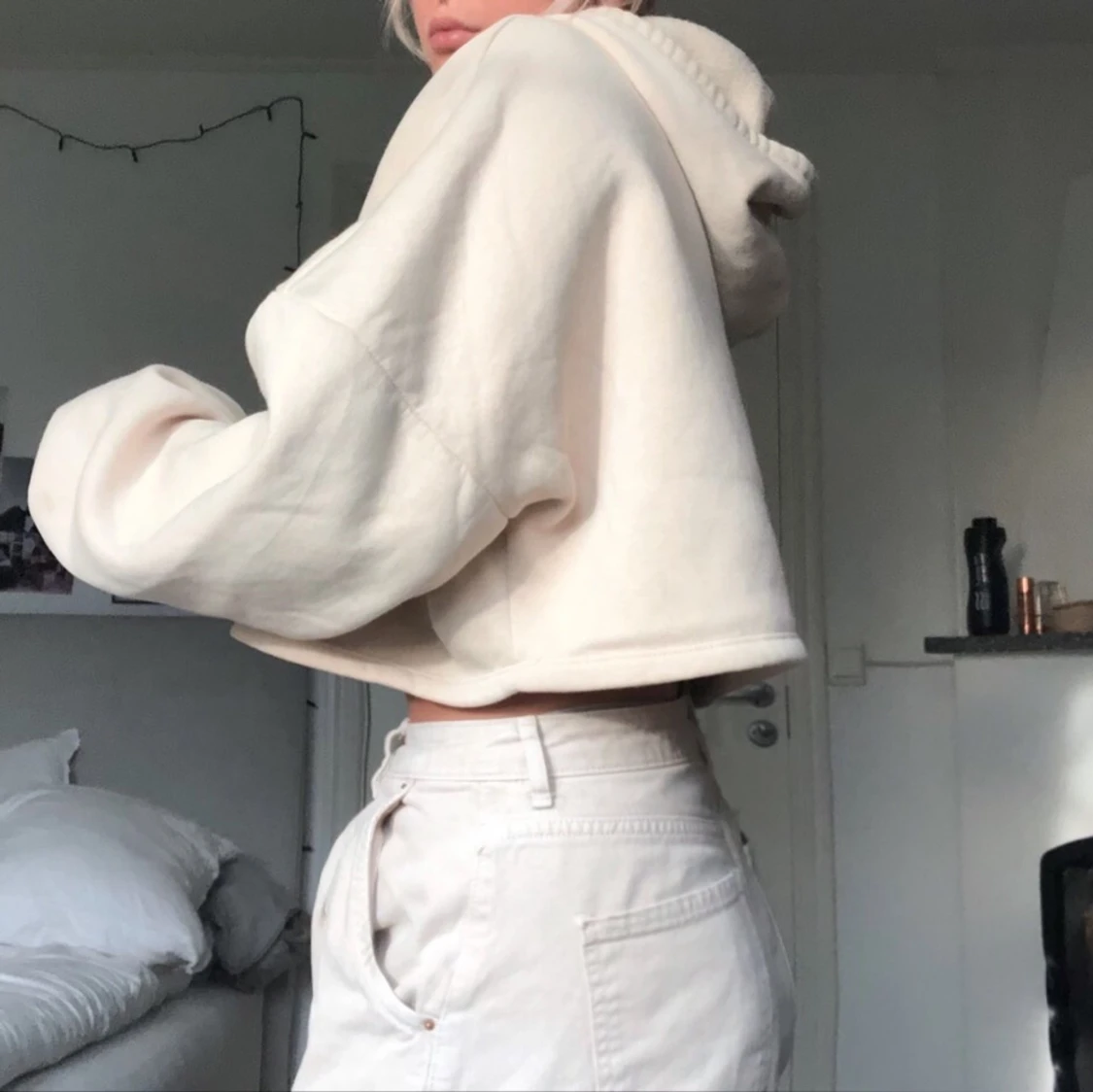 Beige croppad Hoodie - 90