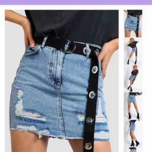  - Ljusblå jeanskjol med slitningar! Nypris 399:-. Fel storlek för mig så endast upptvättad & aldrig använd. Såå fin färg😢