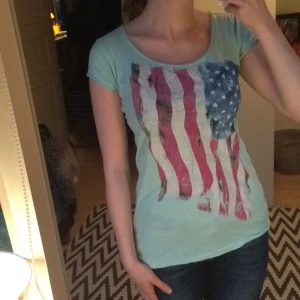  - T-shirt från Fishbone(köpt på the new yorker). Ljus turkos med amerikanska flaggan, skön som en vardags T-shirt! Knappt använd. Köparen betalar frakt!