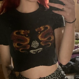 Topp med drakar  - Riiiiiktigt fet T-shirt/croptop med tryck!!!!!! Älskar denna, sparsamt använd💖💖💖💖💖 