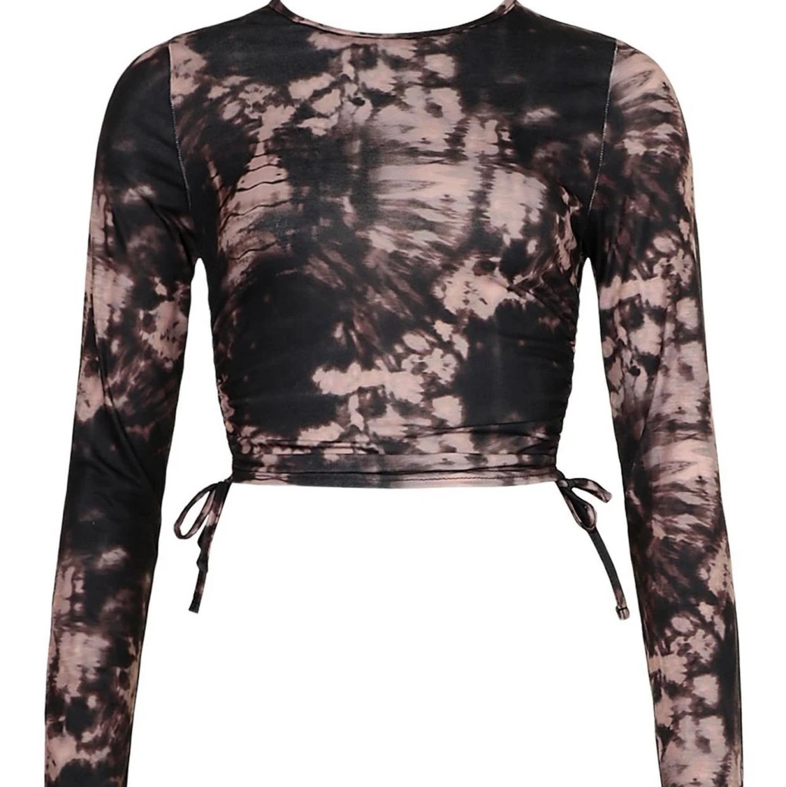 Långärmad crop top, batik mönste, rysh - 90