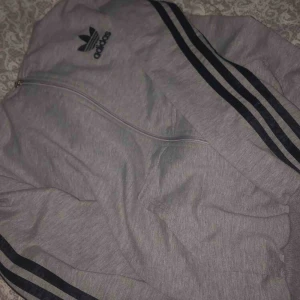  - Adidas hoodie/kofta. Grå med mörkblå ränder. Frakt 42 kr! 